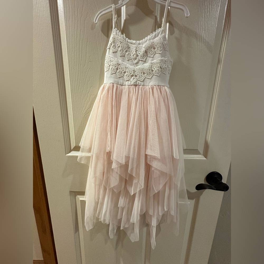 Charming Lace and Tulle Kids Dress in Pink and White